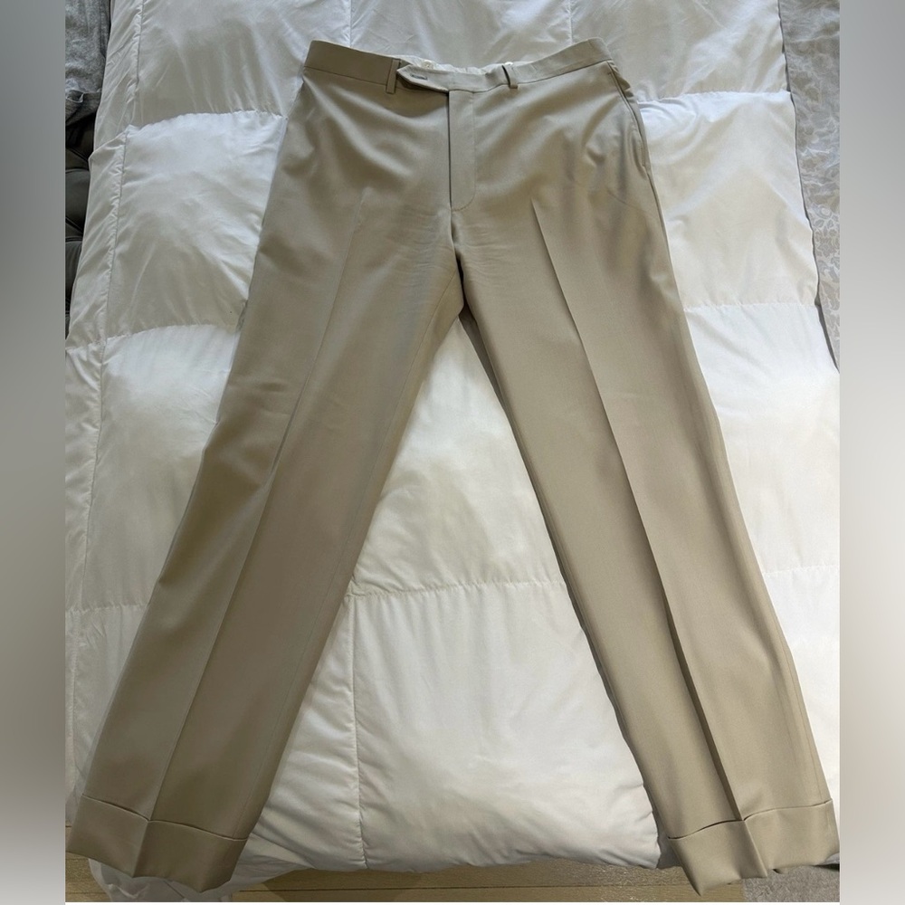 Paul Stuart Super 110s Wool Khaki Pants 34/30.5 Made in Italy